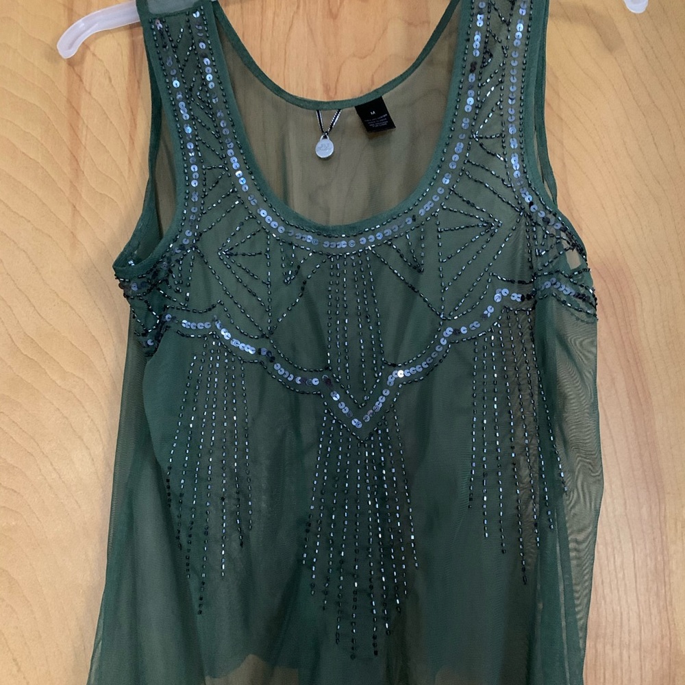Buckle beaded green tank